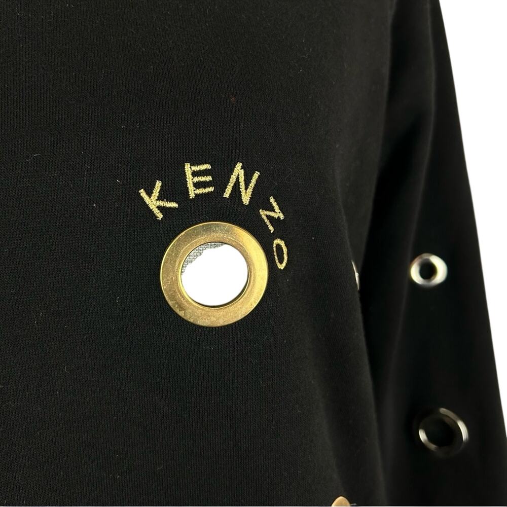Kenzo Sweatshirt Women's Medium Black Eyelet Grommet Circular Accents Rare - Picture 2 of 8